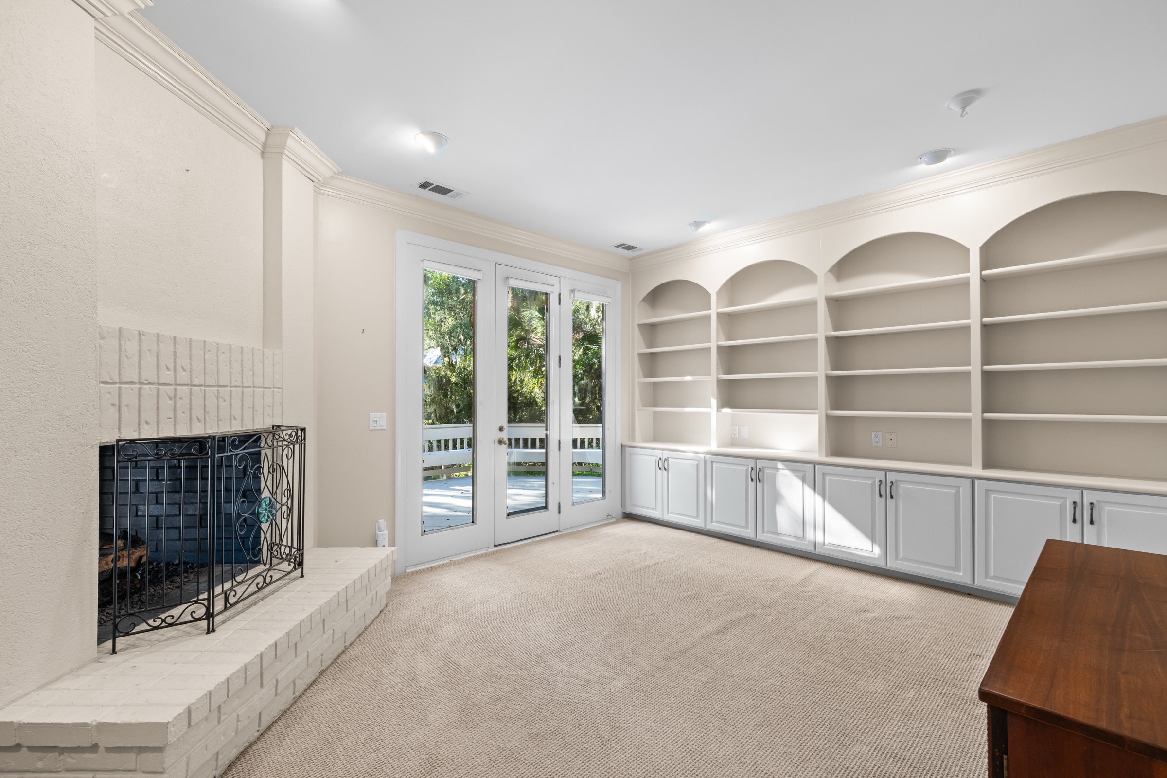 Den with built-in shelves