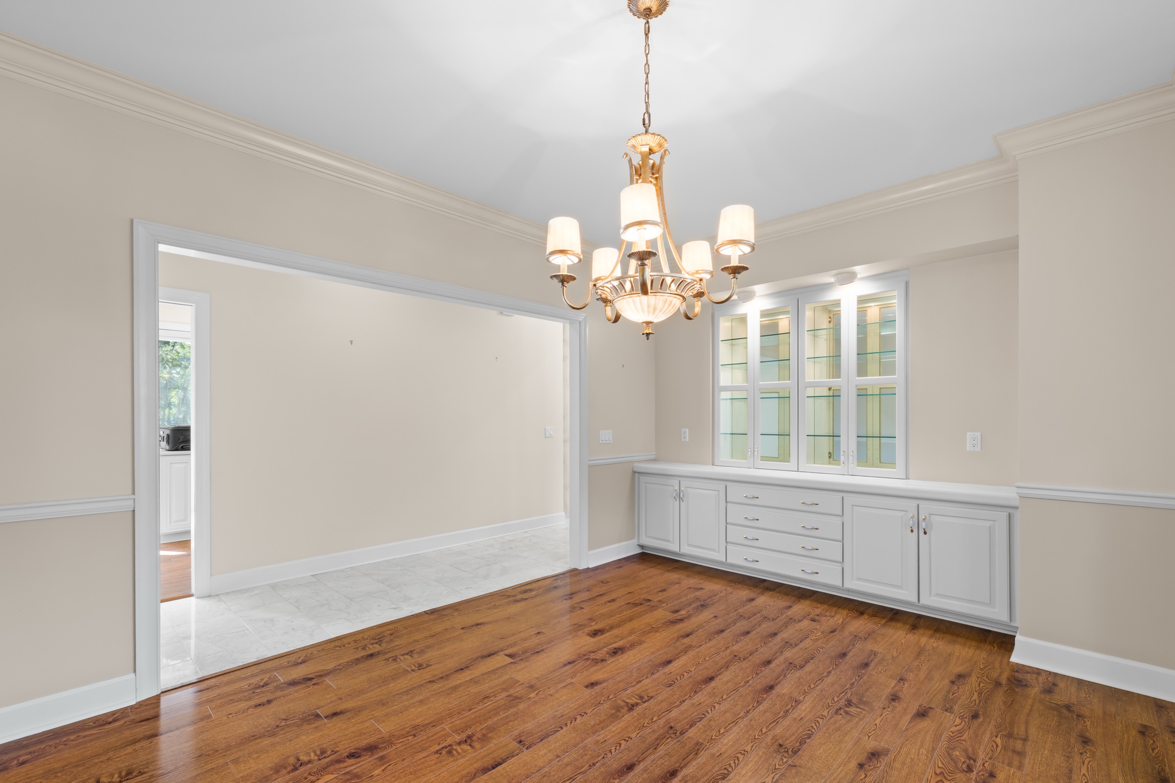 Dining room with built-in cabinet