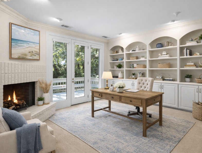 Office and den virtually staged