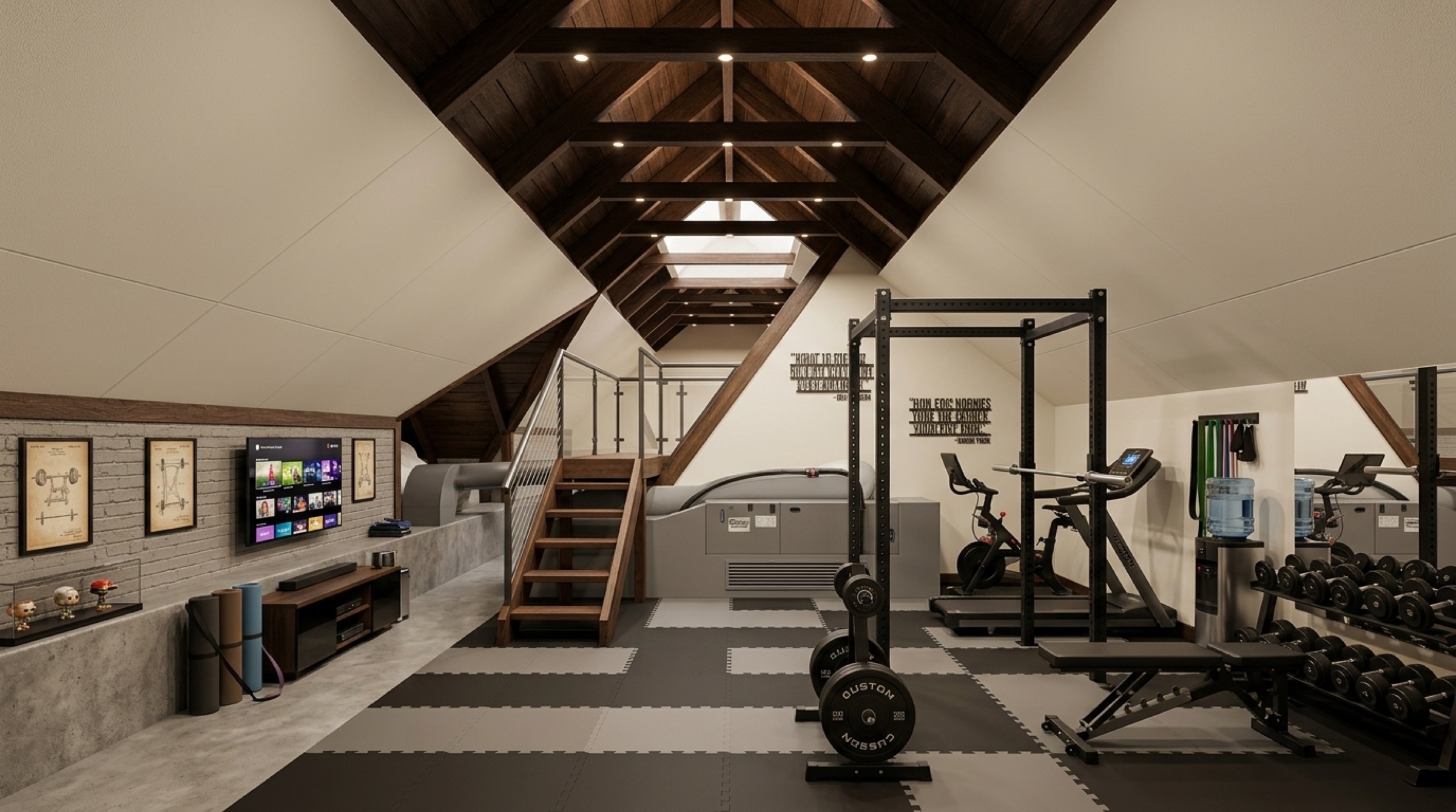 Attic gym virtually staged